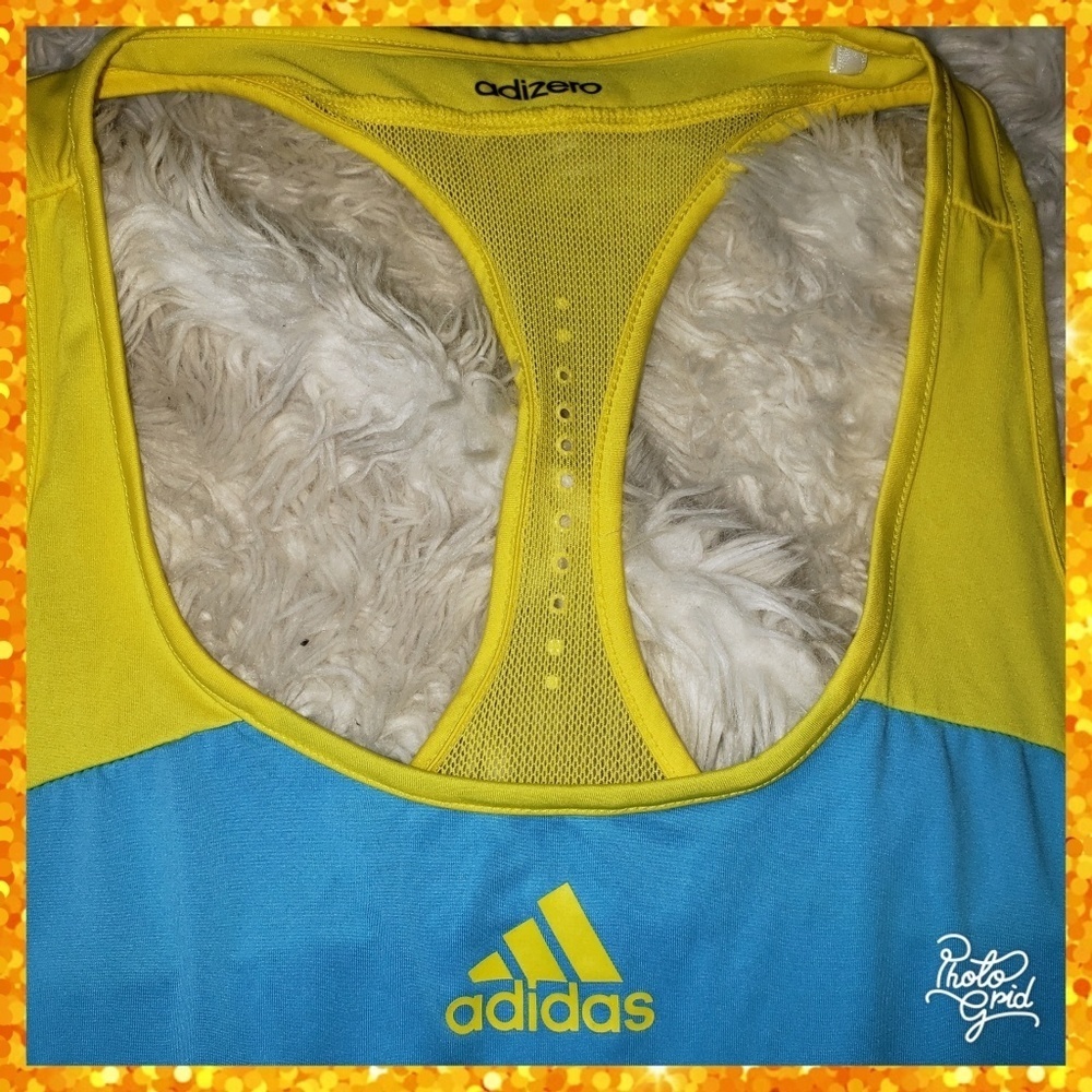 💋Adidas Small climacool tank top yellow blue race - Picture 2 of 5